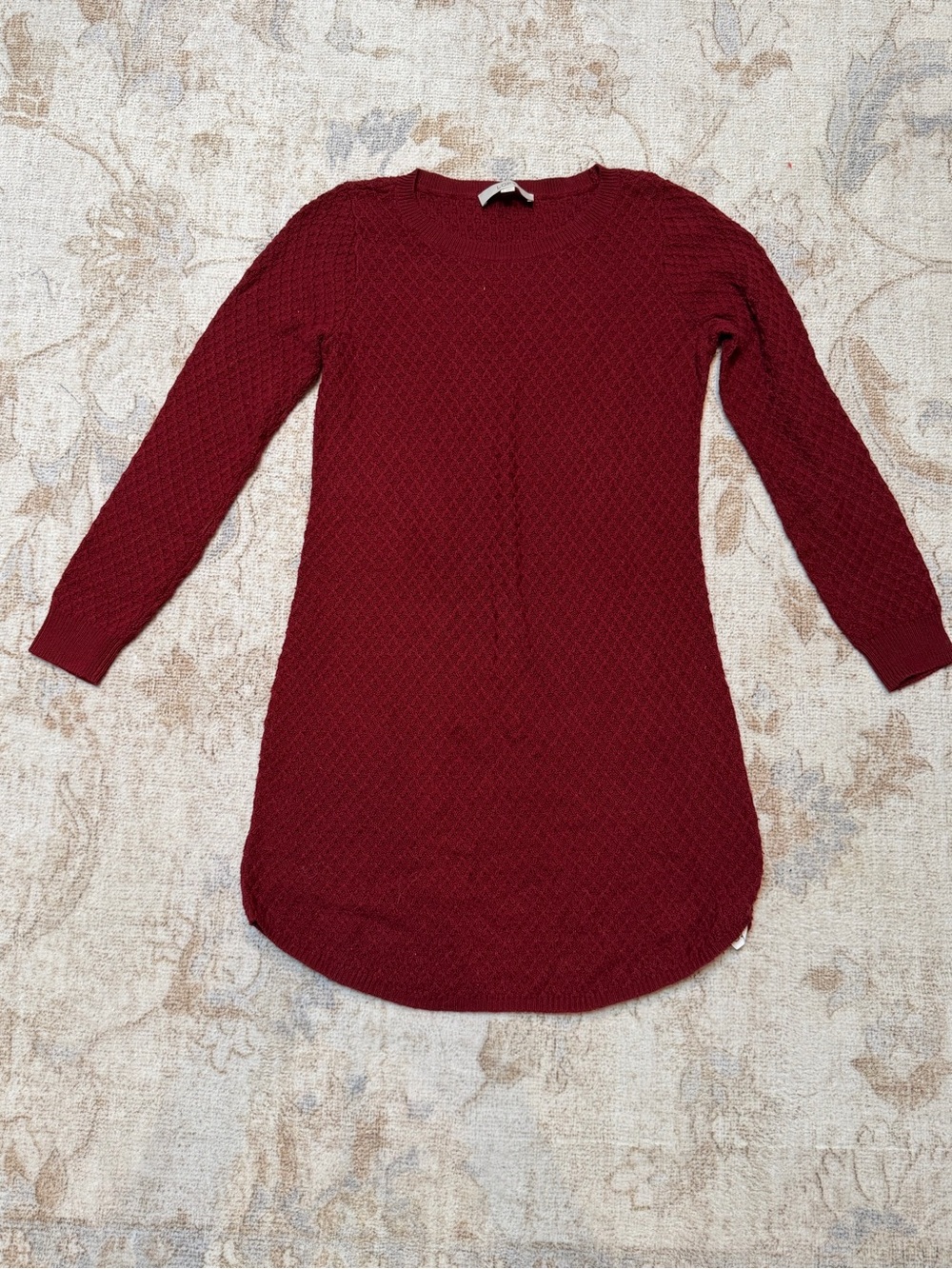 LOFT Cable Knit Longline Crewneck Sweater - Wine